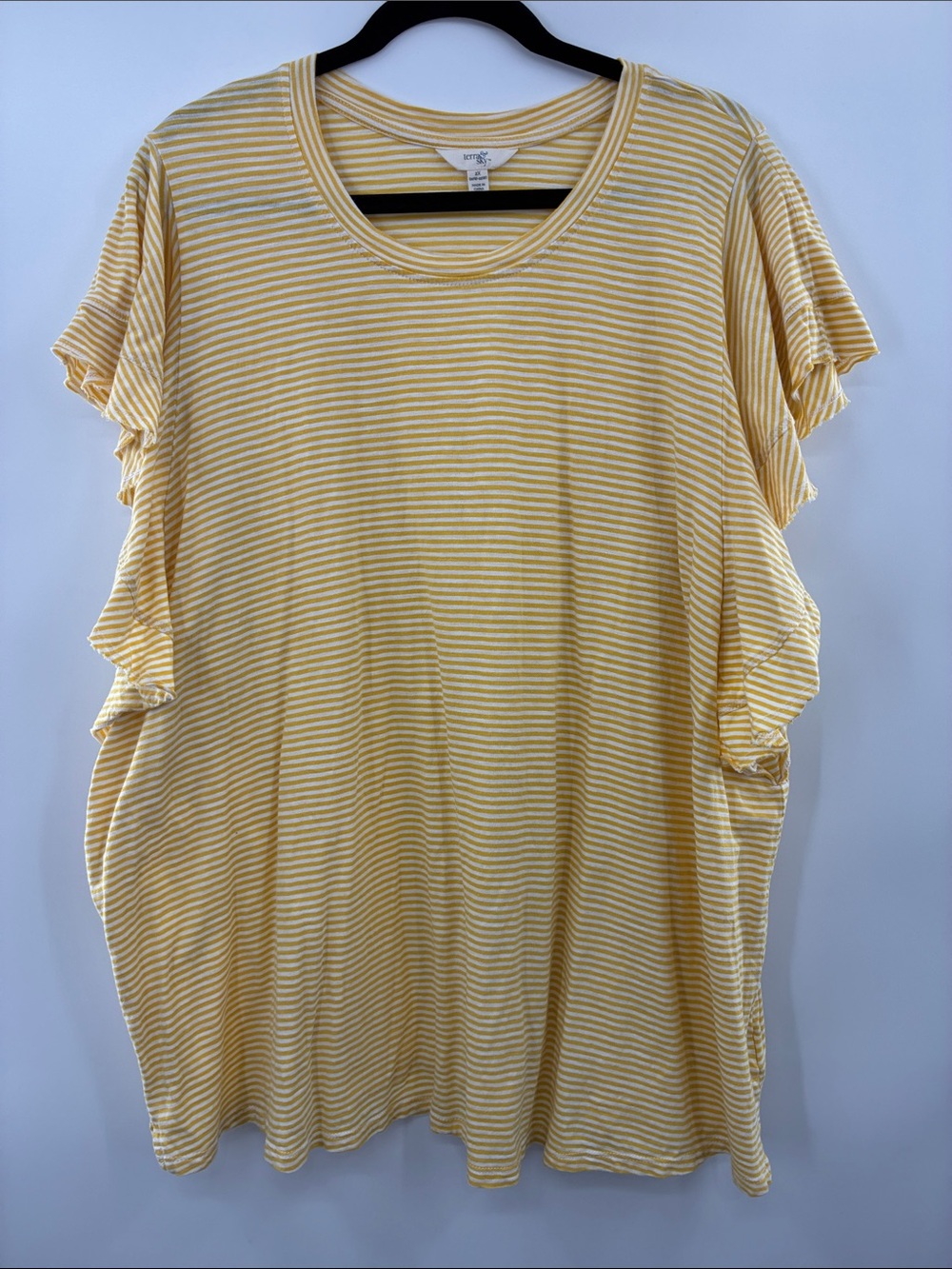Terra & Sky Yellow and White Striped Ruffle Sleeve Tee size 2X